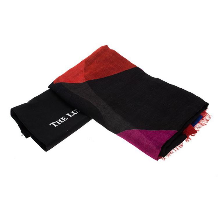 Pre Owned Alexander McQueen Multicolor Heart Print Square Fringe Scarf