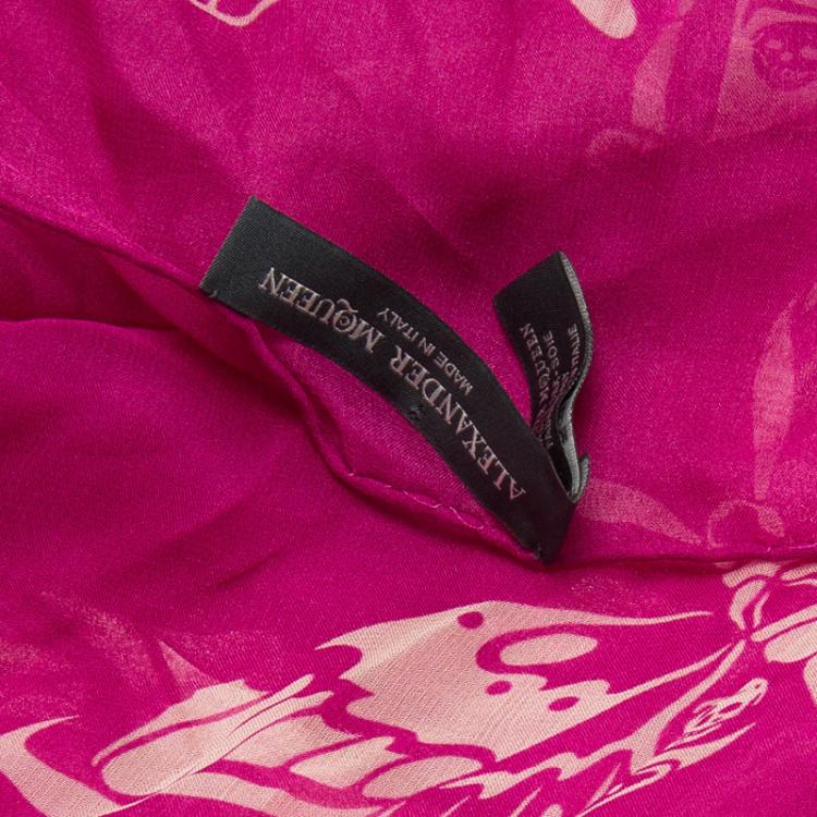 Pre Owned Alexander McQueen Pink Chiffon Escher Ivy Print Square Scarf