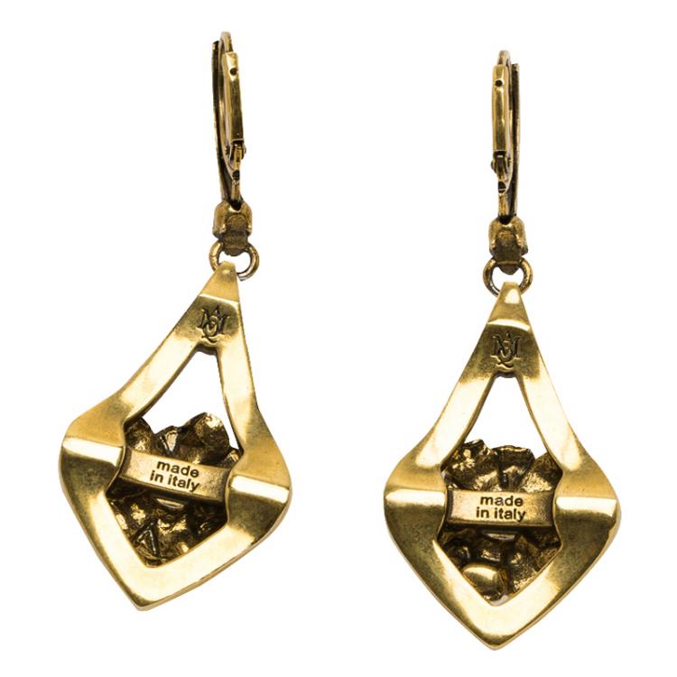 Pre Owned Alexander McQueen Crystal Jeweled Floral Gold Tone Long Earrings