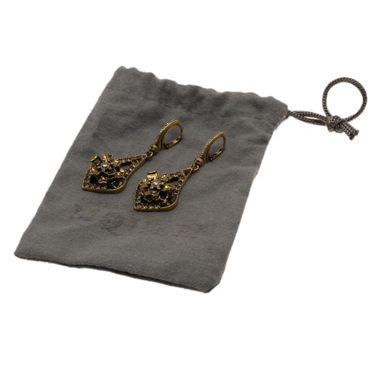 Pre Owned Alexander McQueen Crystal Jeweled Floral Gold Tone Long Earrings