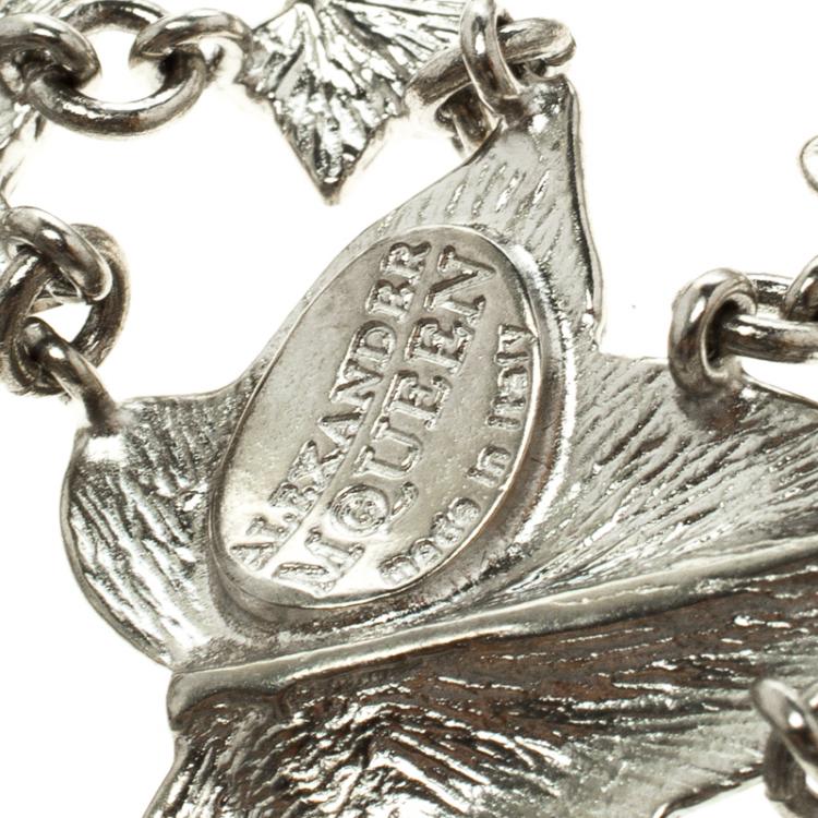 Pre Owned Alexander McQueen Ivy Leaves Silver Tone Finger Bracelet