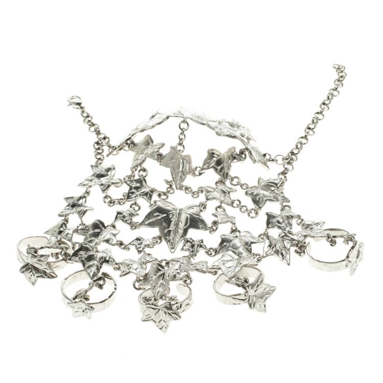 Pre Owned Alexander McQueen Ivy Leaves Silver Tone Finger Bracelet