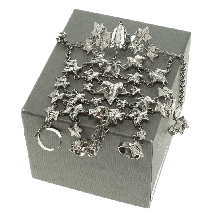 Pre Owned Alexander McQueen Ivy Leaves Silver Tone Finger Bracelet