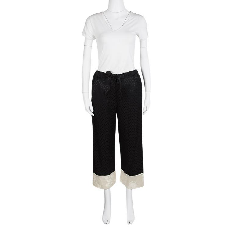 Pre Owned Alexander McQueen Black Silk Jacquard Contrast Hem Drawstring Detail Pants S