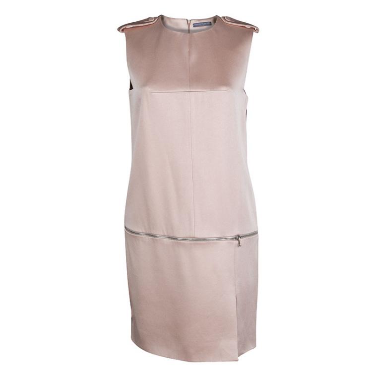 Pre Owned Alexander McQueen Pale Pink Washed Satin Zip Detail Sleeveless Dress S