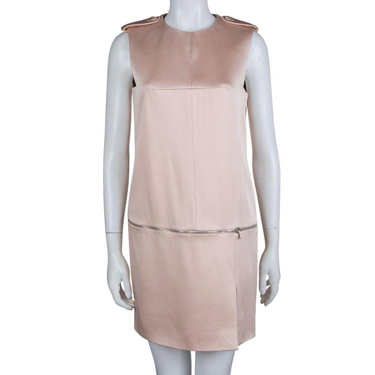 Pre Owned Alexander McQueen Pale Pink Washed Satin Zip Detail Sleeveless Dress S
