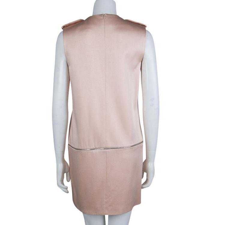 Pre Owned Alexander McQueen Pale Pink Washed Satin Zip Detail Sleeveless Dress S