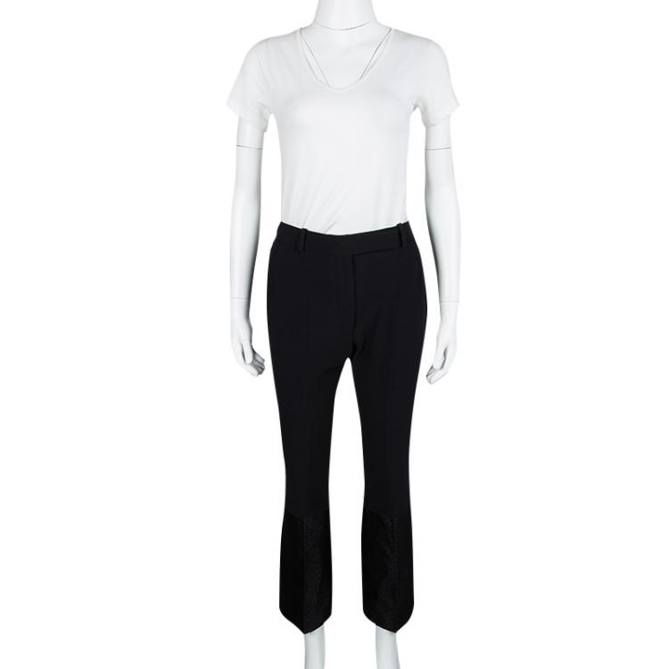 Pre Owned Alexander McQueen Back Leaf Crepe Jacquard Panel Detail High Waist Trousers S