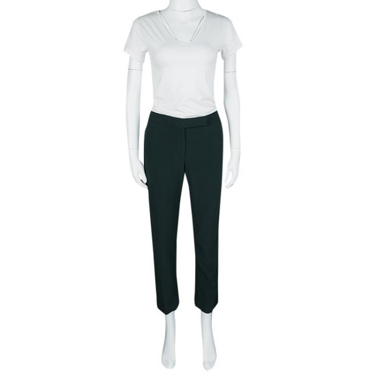 Pre Owned Alexander McQueen Green Leaf Crepe Loose Fit Cropped Pants M