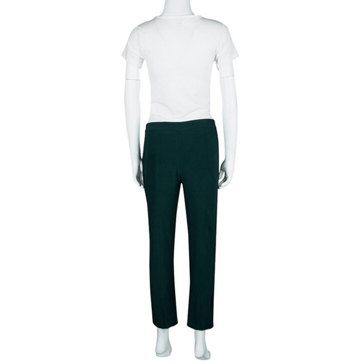 Pre Owned Alexander McQueen Green Leaf Crepe Loose Fit Cropped Pants M