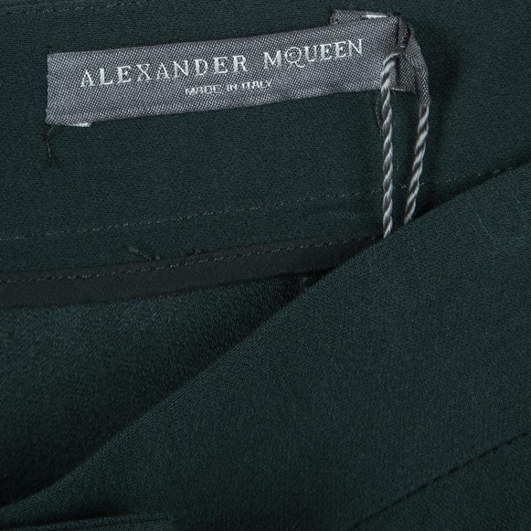 Pre Owned Alexander McQueen Green Leaf Crepe Loose Fit Cropped Pants M