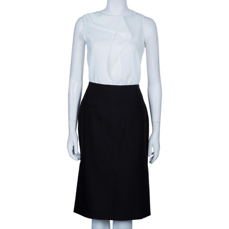 Pre Owned Alexander McQueen Black Wool and Silk Skirt L