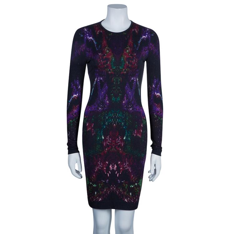 Pre Owned Alexander McQueen Black Printed Knit Dress S