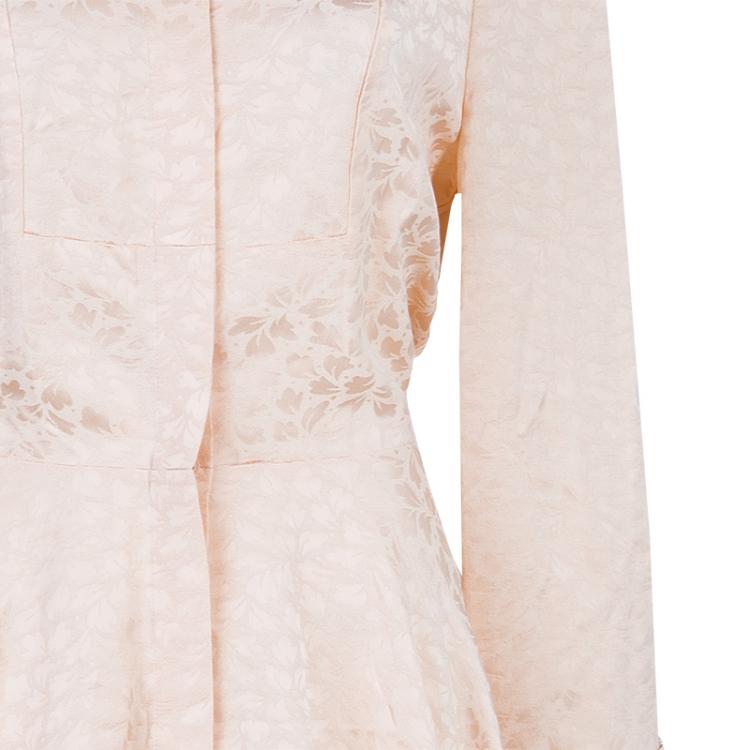 Pre Owned Alexander McQueen Pink Jacquard Leaf Motif Long Sleeve Shirt Dress M
