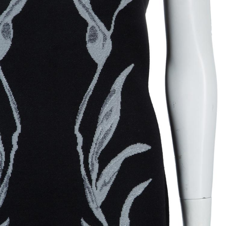 Pre Owned Alexander McQueen Black Jacquard Lurex Knit Pencil Dress XL