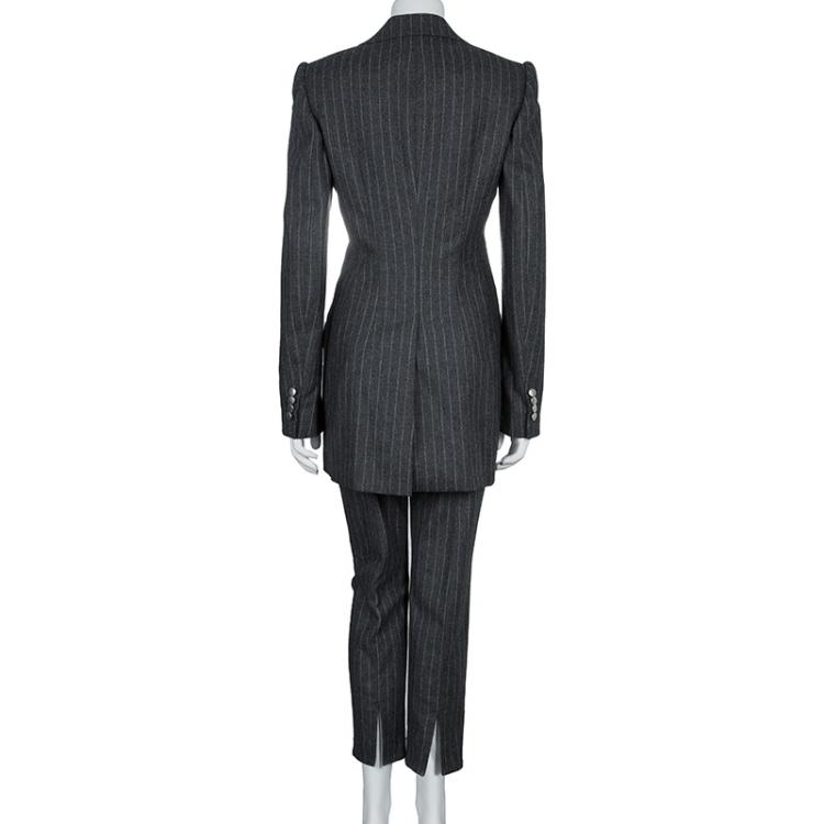 Pre Owned Alexander McQueen Grey Chalk Striped Wool Trousers M 