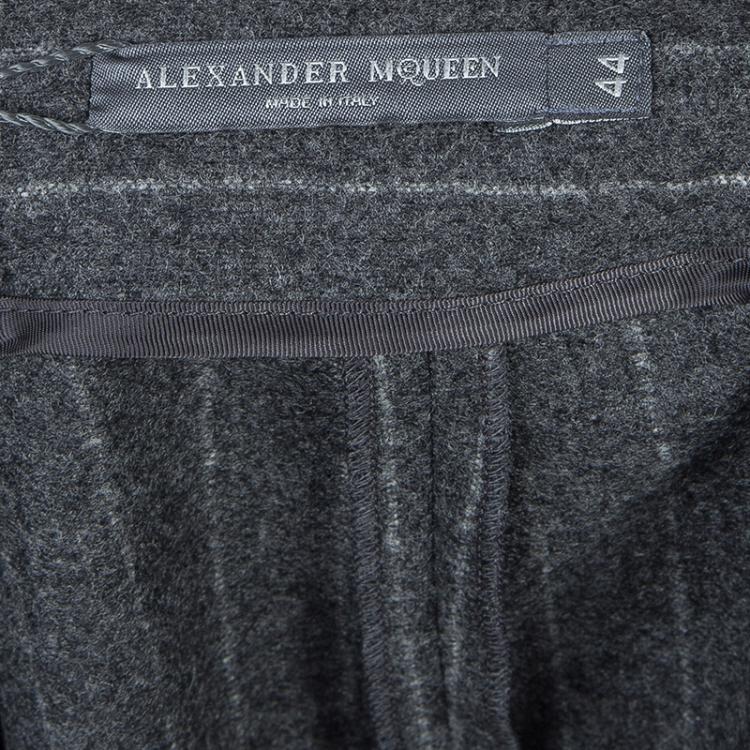 Pre Owned Alexander McQueen Grey Chalk Striped Wool Trousers M 