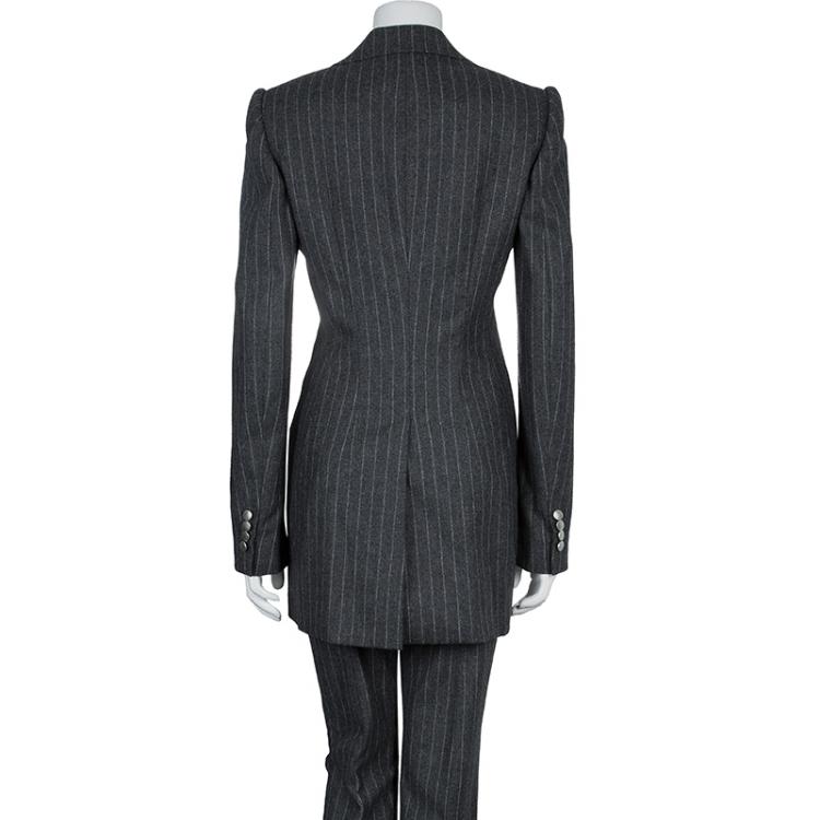 Pre Owned Alexander McQueen Grey Chalk Striped Wool Blazer M