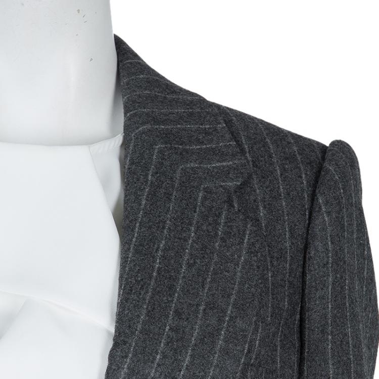 Pre Owned Alexander McQueen Grey Chalk Striped Wool Blazer M