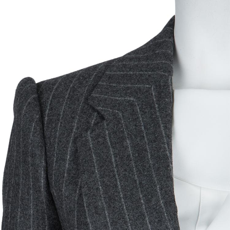Pre Owned Alexander McQueen Grey Chalk Striped Wool Blazer M