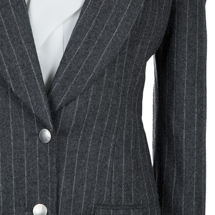 Pre Owned Alexander McQueen Grey Chalk Striped Wool Blazer M