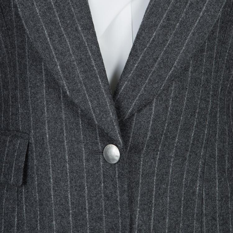Pre Owned Alexander McQueen Grey Chalk Striped Wool Blazer M