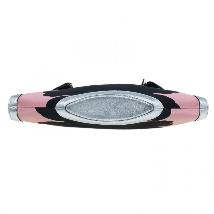 Pre Owned Alexander McQueen Black/Pink Satin Medium Floral De Manta Clutch