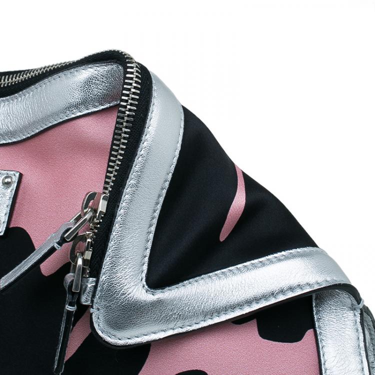 Pre Owned Alexander McQueen Black/Pink Satin Medium Floral De Manta Clutch