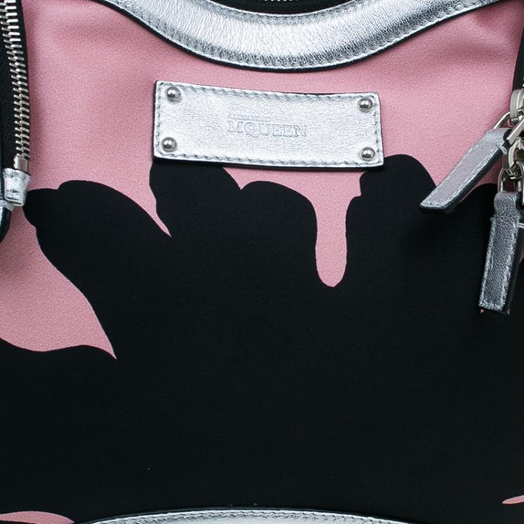 Pre Owned Alexander McQueen Black/Pink Satin Medium Floral De Manta Clutch
