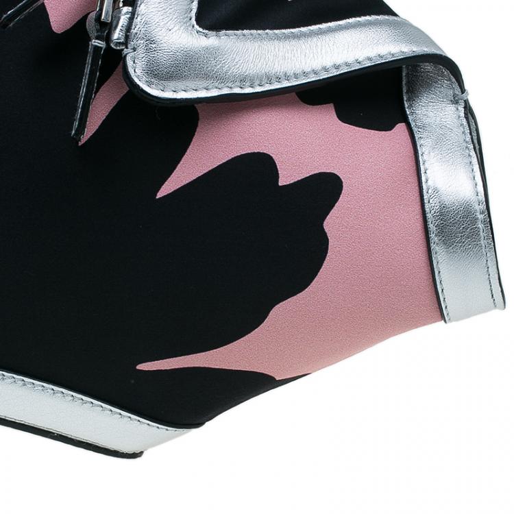 Pre Owned Alexander McQueen Black/Pink Satin Medium Floral De Manta Clutch