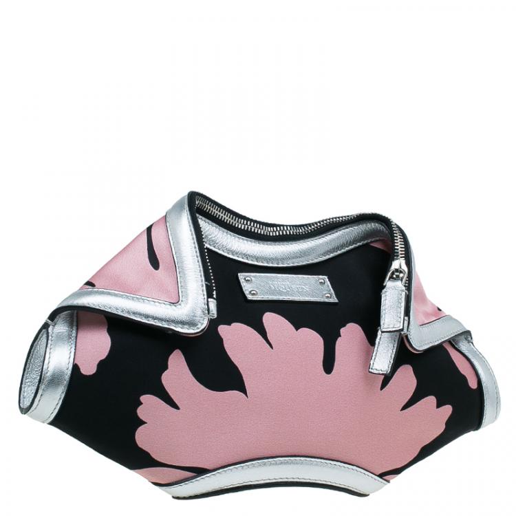 Pre Owned Alexander McQueen Black/Pink Satin Small Floral De Manta Clutch