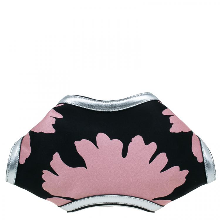 Pre Owned Alexander McQueen Black/Pink Satin Small Floral De Manta Clutch