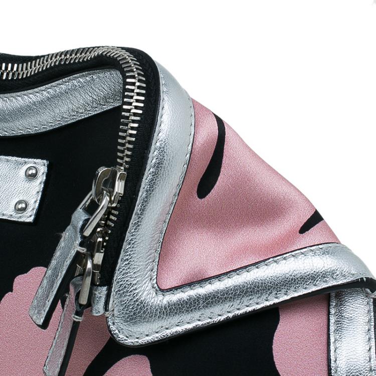 Pre Owned Alexander McQueen Black/Pink Satin Small Floral De Manta Clutch