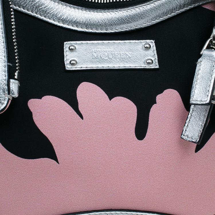 Pre Owned Alexander McQueen Black/Pink Satin Small Floral De Manta Clutch