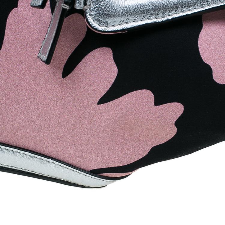 Pre Owned Alexander McQueen Black/Pink Satin Small Floral De Manta Clutch