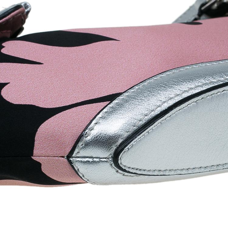 Pre Owned Alexander McQueen Black/Pink Satin Small Floral De Manta Clutch