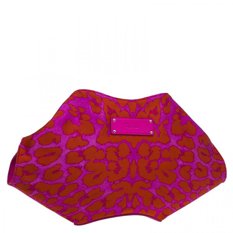 Pre Owned Alexander McQueen Red Leopard Print Satin Medium Floral De Manta Clutch