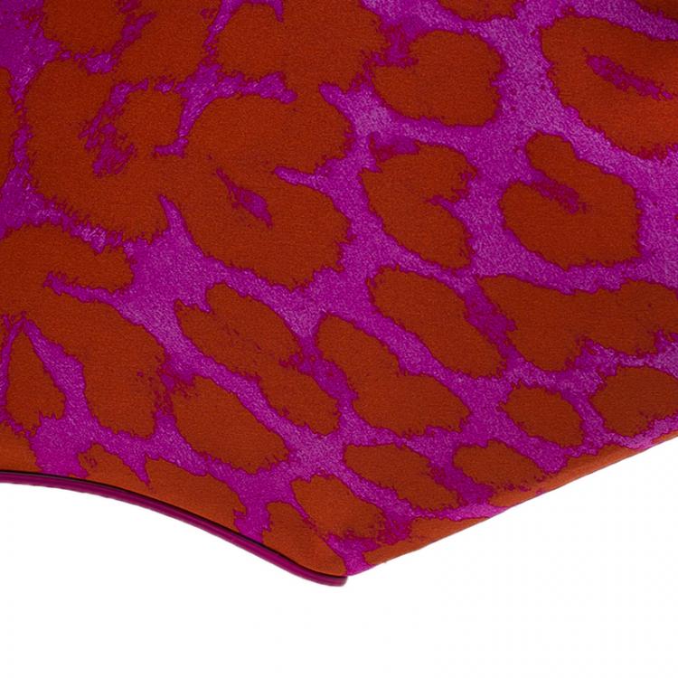 Pre Owned Alexander McQueen Red Leopard Print Satin Medium Floral De Manta Clutch