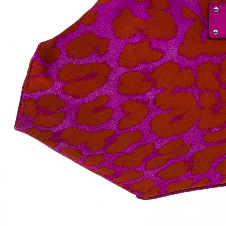 Pre Owned Alexander McQueen Red Leopard Print Satin Medium Floral De Manta Clutch