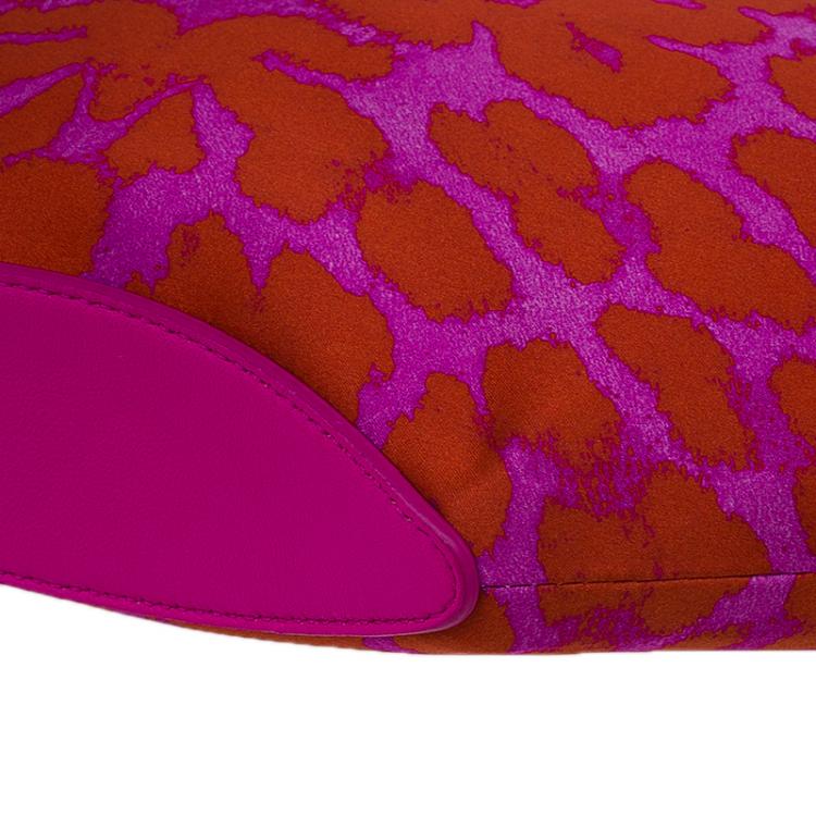 Pre Owned Alexander McQueen Red Leopard Print Satin Medium Floral De Manta Clutch