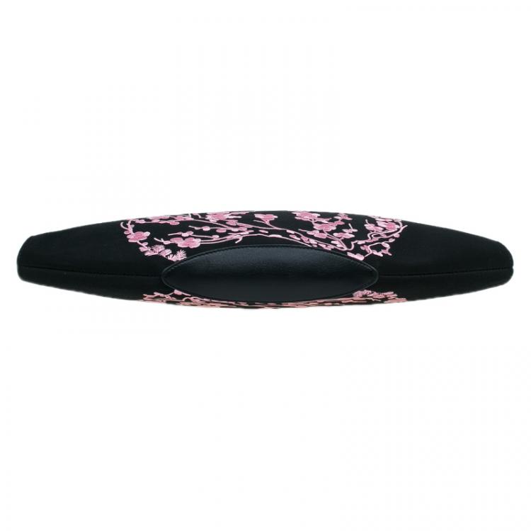 Pre Owned Alexander McQueen Black Satin Medium Embroidered Floral De Manta Clutch