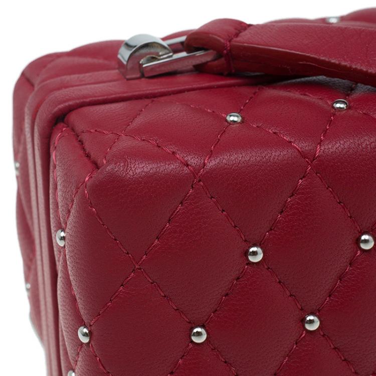 Pre Owned Alexander McQueen Red Quilted Leather Studded Caged Box Clutch