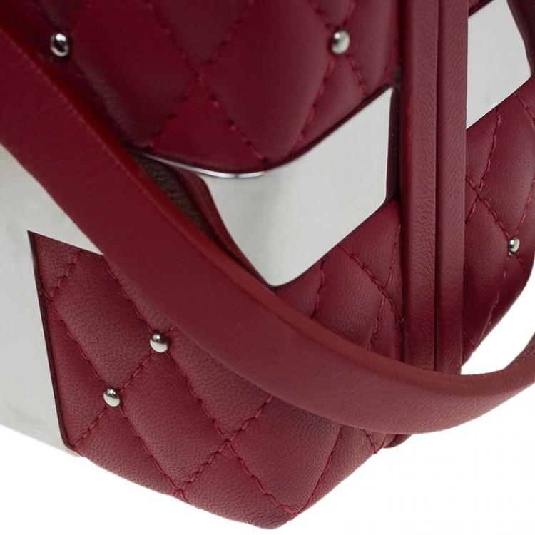 Pre Owned Alexander McQueen Red Quilted Leather Studded Caged Box Clutch
