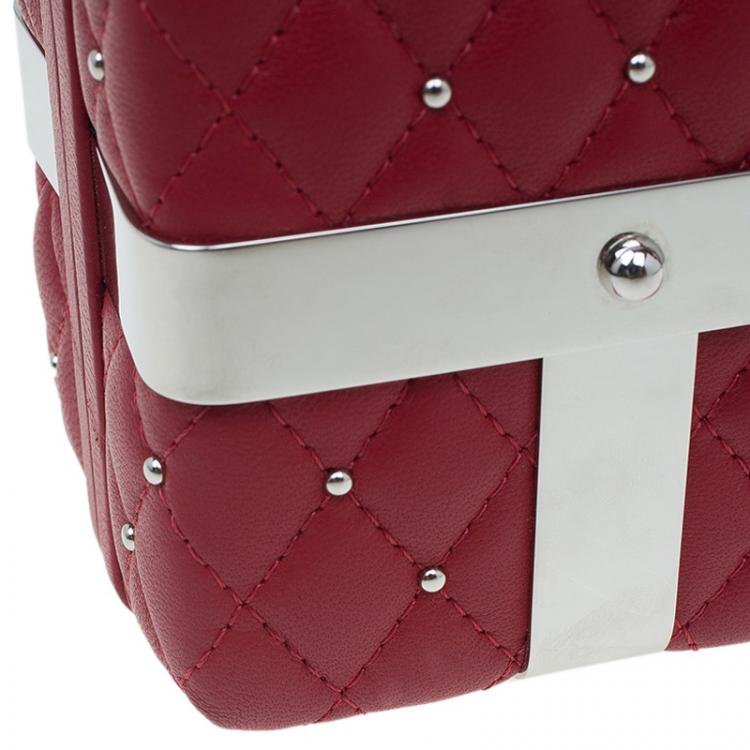 Pre Owned Alexander McQueen Red Quilted Leather Studded Caged Box Clutch