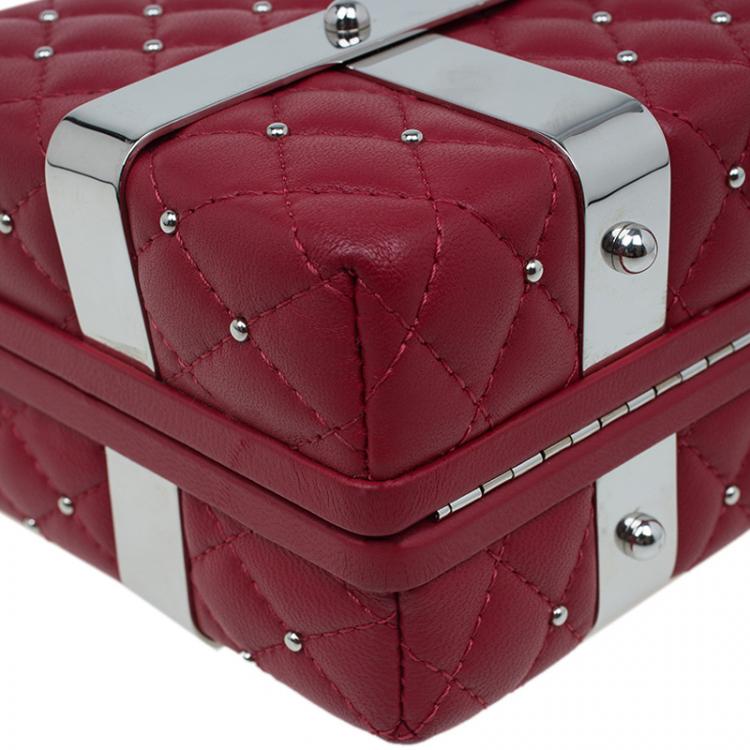 Pre Owned Alexander McQueen Red Quilted Leather Studded Caged Box Clutch