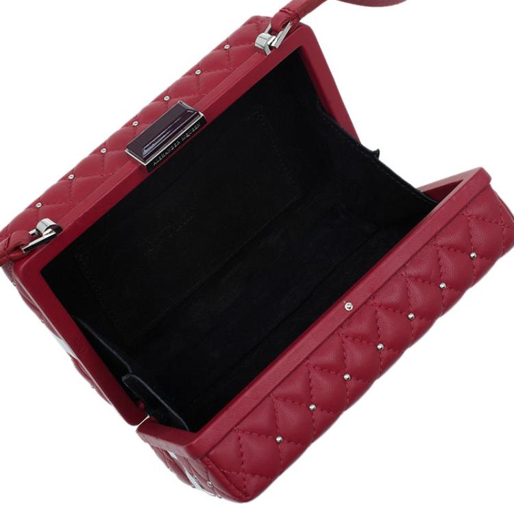 Pre Owned Alexander McQueen Red Quilted Leather Studded Caged Box Clutch