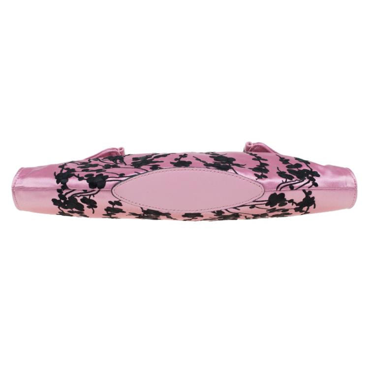 Pre Owned Alexander McQueen Pink Satin Small Embroidered De Manta Clutch