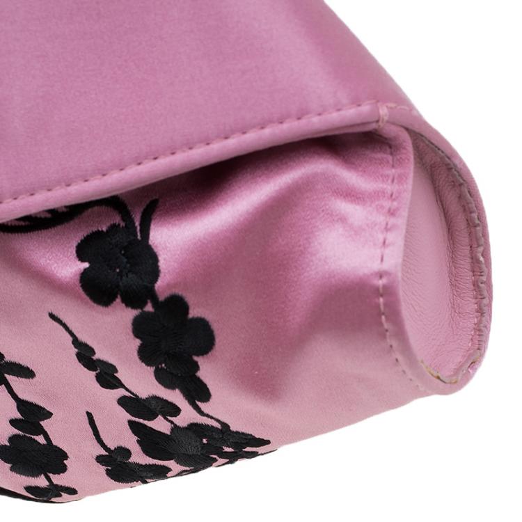Pre Owned Alexander McQueen Pink Satin Small Embroidered De Manta Clutch
