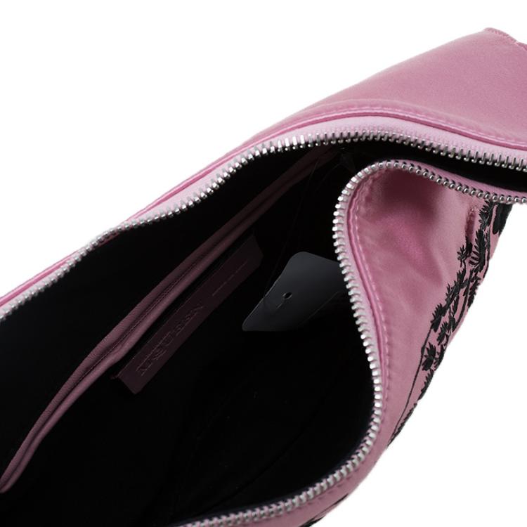 Pre Owned Alexander McQueen Pink Satin Small Embroidered De Manta Clutch