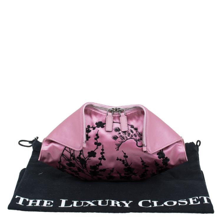 Pre Owned Alexander McQueen Pink Satin Small Embroidered De Manta Clutch